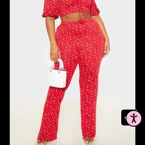 PLT Red Ditsy Floral Flared Trouser